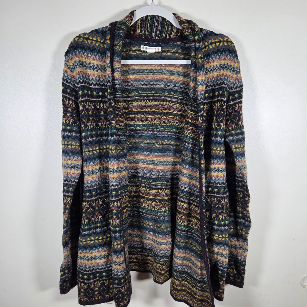 RuffHewn Cardigan Sweater Womens PM Multi Fair Isle Wool Blend Boho Open Front